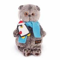 Мягкая игрушка Basik&Co Кот Басик в шарфике с пингвином 19 см