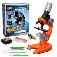 Микроскоп детский с подсветкой и набором для опытов увеличение в 1200х, 400х, 100х Scientific Microscope (Оранжевый)