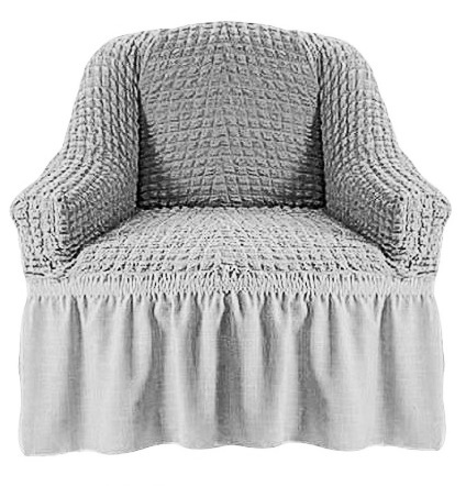 Универсальный чехол на кресло с оборкой (серый)