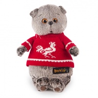 Мягкая игрушка Basik&Co Кот Басик в красном свитере с петушком 19 см