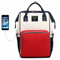 Сумка - рюкзак для мамы Baby Mo (Mummy bag) красный с белым с USB
