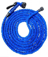 Растягивающийся садовый шланг для полива с насадкой-распылителем Magic Hose (Синий) 60 метров