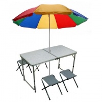 Туристический складной стол (120х60х54/70см ) со стульями 4 шт и зонт для отдыха на природе