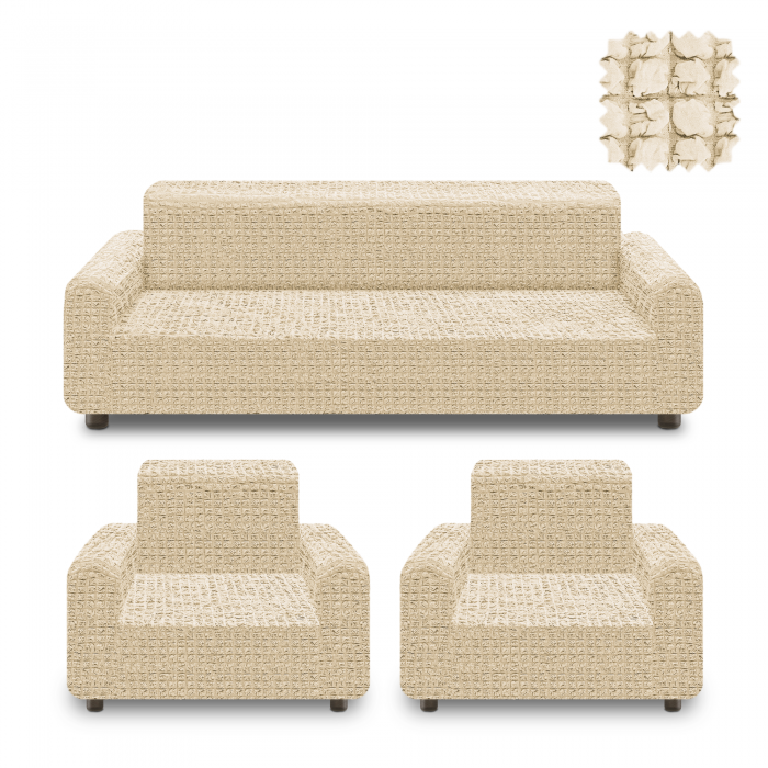 Универсальный чехол на диван и 2 кресла без оборки KARBELTEX (Молочный) 6001