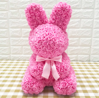 Заяц из роз 3D 45см (Розовый) в подарочной коробке