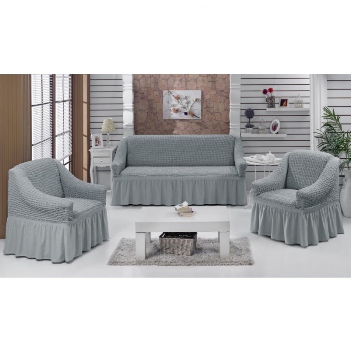 Универсальный чехол на диван и 2 кресла (светло-серый)
