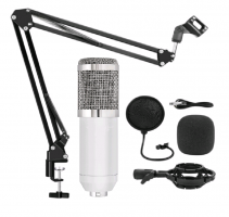 Студийный набор для звукозаписи Конденсаторный микрофон BM800 JBH , Поп-фильтр, пантограф (белый с серебром)