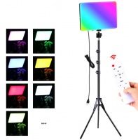 Видеосвет, светодиодный осветитель, разноцветная RGB LED панель для фото и видео съёмки, накамерный свет PM-26 со штативом 210 см.