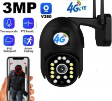 Уличная купольная поворотная IP камера V380, 3 Мп, 3G, 4G, LTE, на сим- карте, автослежение, PTZ (Черная) V16