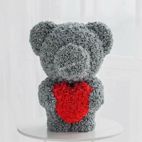 Мишка из роз 3D 40см (Серый) с сердцем стоячий