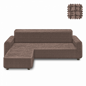 Чехол на угловой диван с оттоманкой без оборки KARBELTEX (Левый угол) (Какао) 6635