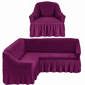 Натяжной чехол на угловой диван и чехол на кресло (Фиолетовый)