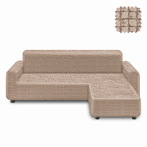 Чехол на угловой диван с оттоманкой без оборки KARBELTEX (Правый угол) (Капучино) 6082