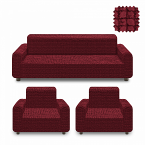 Универсальный чехол на диван и 2 кресла без оборки KARBELTEX (Бордовый) 6055