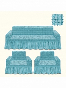  Чехол на трехместный диван и 2 кресла KARBELTEX (Голубой)